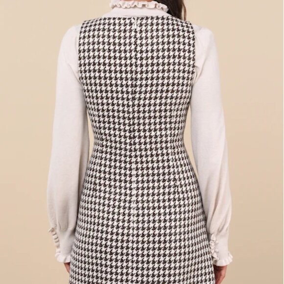 Lulus "Coveted Poise" Brown Houndstooth Shift Mini Dress – NWT - Picture 4 of 4